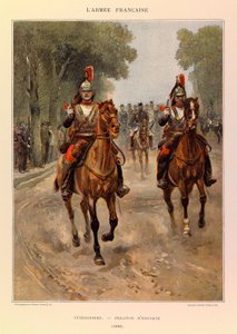 Typer og uniformer av den franske arméen til kaptein Jules Richard, illustrert av Edouard Detaille (1848-1912): Cuirassiers: Eskortepelton i 1885, Privat samling av Jean Baptiste Edouard Detaille