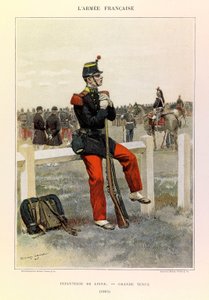 Typer og uniformer av den franske Armee av kaptein Jules Richard, illustrert av Edouard Detaille (1848-1912): Infantry de line en grande-style in 1885, Collection Partial av Jean Baptiste Edouard Detaille