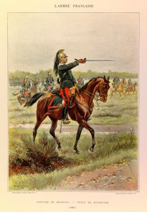 Typer og uniformer til den franske arméen til kaptein Jules Richard, illustrert av Edouard Detaille (1848-1912): Dragenes offiser i manøverdrakt i 1885, privat samling av Jean Baptiste Edouard Detaille
