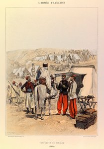 Typer og uniformer av den franske Armee av kaptein Jules Richard, illustrert av Edouard Detaille (1848-1912): Camp of Zouaves i 1886, privat samling av Jean Baptiste Edouard Detaille