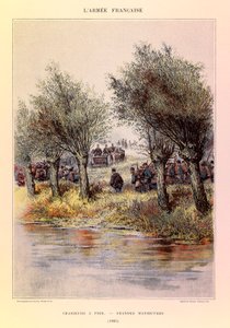 Typer og uniformer av den franske Armee av kaptein Jules Richard, illustrert av Edouard Detaille (1848-1912): Jegere til fots; de store manøvrene i 1885, Privatsamling av Jean Baptiste Edouard Detaille