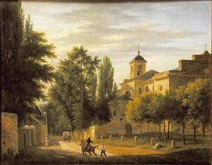 Utsikt over kirken Ville dAvray ca. 1820 av Jean Baptiste Gabriel Langlace