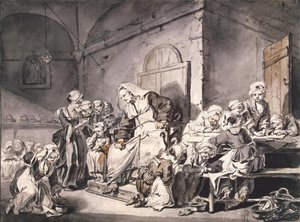 Skolelærer par Greuze, Jean-Baptiste (1725-1805). Penn, pensel, grå og brun farge, akvarell på papir, størrelse: 27,8x33,8, ca 1764-1765, State Hermitage, St. Petersburg av Jean Baptiste Greuze