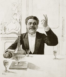 Portrett av Henry Becque (1837-1899), fransk dramatiker - grav av Florian etter Jean-Baptiste Guth (1883-1921) - Publisert i Revue illustree, ca. 1890 av Jean Baptiste Guth