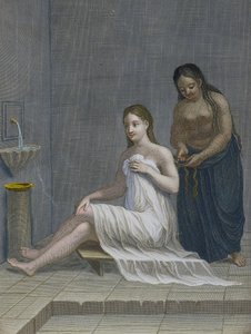 Tyrkisk jente, med håret flettet i badene, 1700-tallet av Jean-Baptiste Haussard