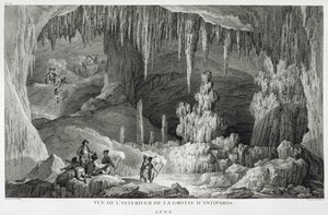 Utsikt over det indre av grotten til Antiparos, gravert av Jean Baptiste Tillard (1740-1813)