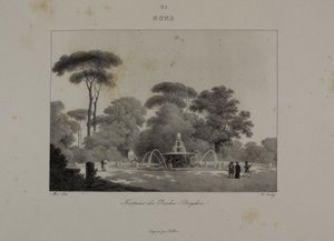 Fontene i hagen til Villa Borghese, Roma av Jean Baptiste Isabey