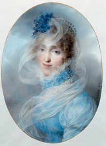 Portrett av dronning Hortense de Beauharnais (1783-1837) Hun er datter av imponen Josephine de Beauharnais og mor til fremtidens Napoleon III. Akvarell av Jean Baptiste Isabey (1767-1855) 1813 Søn. 0,13x0,95 m Malmaison, musee du chateau av Jean Baptiste Isabey