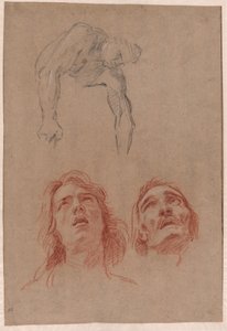 Mann som strekker seg ned og to studier av hoder (recto) av Jean Baptiste Jouvenet