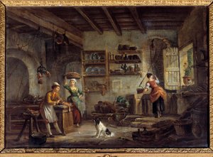Et kjøkkeninteriør Kokker og hushjelper tilbereder herres måltider. Maleri av Jean Baptiste Lallemant (1710-1803) Bourg en bresse fra 1700-tallet, Musee de Brou