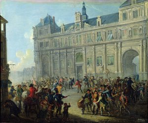 Mordet på Jacques de Flesselles på trappene til rådhuset 14. juli 1789
