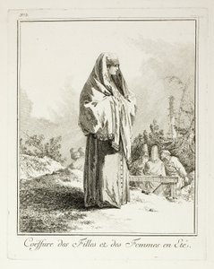 Hodeplagg for jenter og kvinner om sommeren, tallerken tre fra Divers Habillements des Peuples du Nord av Jean Baptiste Le Prince