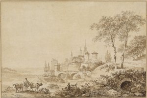 Hyrder i et landskap foran en befestet by av Jean Baptiste Le Prince