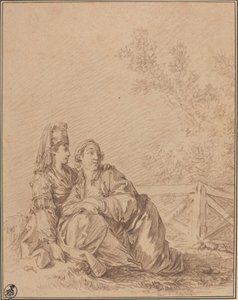 To russere sitter i landskapet av Jean Baptiste Le Prince