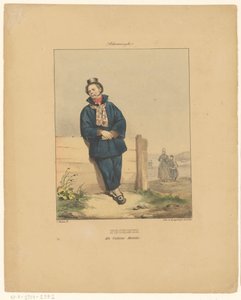 Rørrøykende fisker i Scheveningen Scheveninghe (tittel på objekt) Uflaks en kostyme habillé (tittel på objekt) Kostymer til innbyggerne i Nederland og Belgia (serietittel) Costumes du peuple de toutes les provinces des Pays-Bas (serietittel) drakt