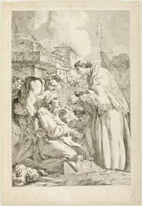 Saint Charles Borromeo velsigner den pestrammede av Jean Baptiste Marie Pierre
