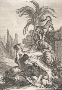 The Frightened Naiad En rufsete Naiad trekker seg tilbake av skrekk ved synet av en løve, ca. 1740., av Jean Baptiste Marie Pierre