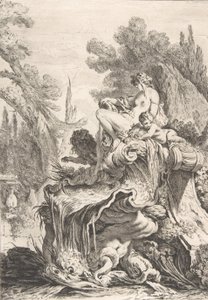 The Seated Nymph En fontene med en naiad på et konkylie, ca. 1740. av Jean Baptiste Marie Pierre