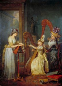 Stephanie Felicite Ducrest de Saint-Aubin, grevinne av Genlis (kalt Madame de Genlis) (1746-1830) holder en harpeforelesning for barna til hertugen av Orleans på slottet Saint Leu Maleri av Jean Baptiste Mauzaisse (1784-1844) 1800-tallets søn. 2,4