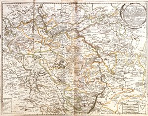 Kart over Rheinland-Pfalz og en del av Bayern (Tyskland) (Gravering av Jean Baptiste Nolin