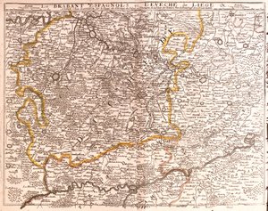 Kart over spansk Brabant (flamsk og vallonsk Brabant) og bispedømmet Liège (Belgia) (gravering av Jean Baptiste Nolin