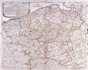 Kart over fylket Flandern (dagens vestlige og østlige Flandern i Belgia) (gravering
