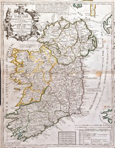 Kart over kongeriket Irland, dediee til Marie d'Este (1658-1718), dronning av England, Skottland og Irland (gravering av Jean Baptiste Nolin