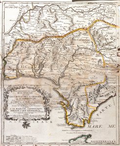 Kart over kongedømmene Granada og Andalusia (Spania) (Gravering av Jean Baptiste Nolin