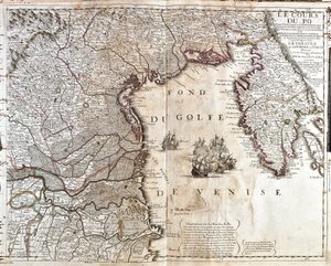 Kart over munningen av Po i Italia (Gravering av Jean Baptiste Nolin