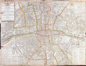 Rutekart over Paris og dets forsteder av Jean Baptiste Nolin