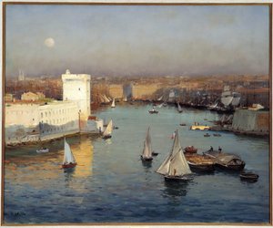 Utsikt over den gamle havnen i Marseille fra Pharo-maleriet av Jean Baptiste Olive (1848-1936) Dim. 50x73 cm Obligatorisk omtale: Collection foundation regards de provence, Marseille av Jean Baptiste Olive