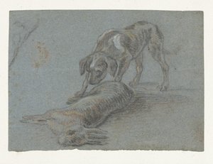 Hund med en skutt hare av Jean Baptiste Oudry (possibly)