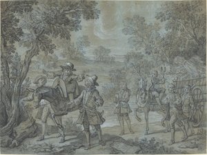 Ragotin deklamerer vers; bønder tror han forkynner av Jean Baptiste Oudry