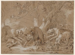 Wild Sow og hennes unge angrepet av hunder av Jean Baptiste Oudry