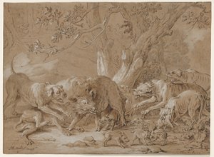 Vill purke og hennes unge angrepet av hunder, 1748. av Jean Baptiste Oudry