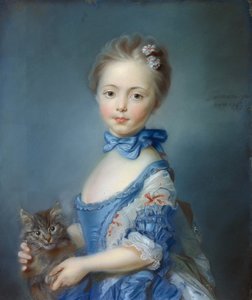 Portrett av den unge jenta med en katt” Pastellmaleri av Jean-Baptiste Perroneau (Jean Baptiste Perronneau) (1715-1783)