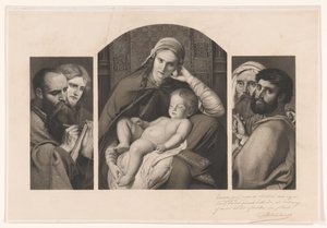 Triptyk: Maria med Kristus på fanget, og to grupper på to apostler av Jean Baptiste Pierre Michiels (signed by artist)