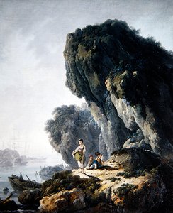 Et kystlandskap med figurer på en stein (olje på lerret) av Jean Baptiste Pillement