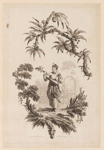 Figur som spiller musikkinstrument under grenen av Jean Baptiste Pillement