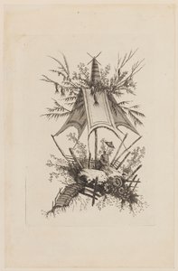 Figur under telt, fra "Samling av kinesiske telt" av Jean Baptiste Pillement
