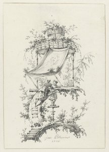 Ornamental komposisjon i chinoiserie-stil Ornamental design i chinoiserie-stil for Deuxième Cahier de six Baraques Chinoises (serietittel) av Jean Baptiste Pillement