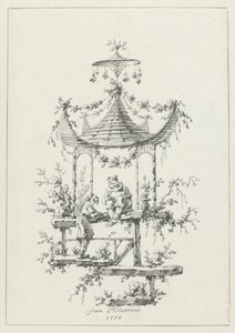 Ornamental komposisjon i chinoiserie-stil Ornamental design i chinoiserie-stil for Deuxième Cahier de six Baraques Chinoises (serietittel) av Jean Baptiste Pillement
