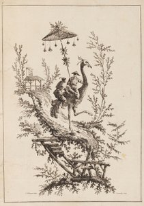 Struts Rirders, tallerken fra et sett med Chinoiserie-representasjoner av Jean Baptiste Pillement