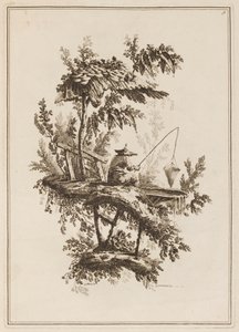 Plate 9, "Suite av tolv fiskere og jegere" av Jean Baptiste Pillement