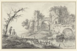 Ruin ved en elv med to bønder av Jean Baptiste Pillement