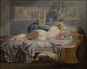 Sappho (630-580 avant JC) - Sappho, av Regnault, Jean Baptiste (1754-1829). Olje på lerret. Mål: 42x53 cm. Nationalmuseum Stockholm