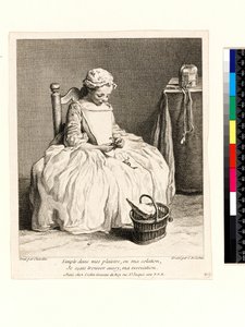 Liten jente med lunsjen sin (La Petite Fille aux Cerises) gravert av Charles Nicolas Cochin I (1688-1754) 1738 (etsing og gravering) av Jean Baptiste Simeon (after) Chardin