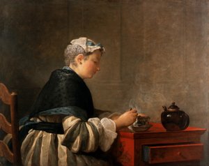 En dame som tar te, 1735 av Jean Baptiste Simeon Chardin