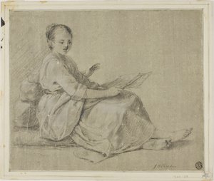 Barfot kvinne sittende på bakken av Jean-Baptiste Simeon Chardin