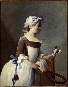 Jente med racket og fjerbolle (olje på lerret, ca. 1737) av Jean Baptiste Simeon Chardin
